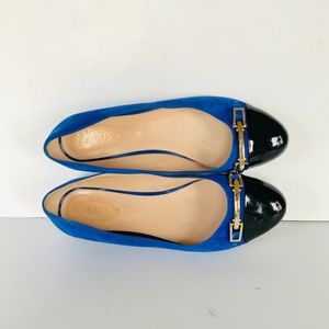 Tod’s blue suede black patent ballet flats 37.5
